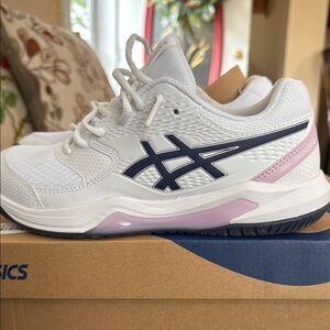 Asics White and Pink Athletic Shoes with Performance Design Gel-Dedicate